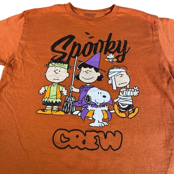 Peanuts Spooky Crew Halloween T-Shirt Snoopy Charlie Brown Size L Orange 2022 - Picture 2 of 7